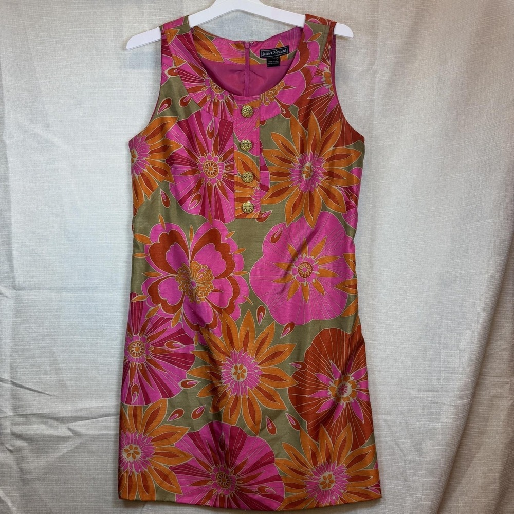 Jessica Howard Dress Womens 14 Multicolor Floral Sleeveless Scoop Neck Sheath